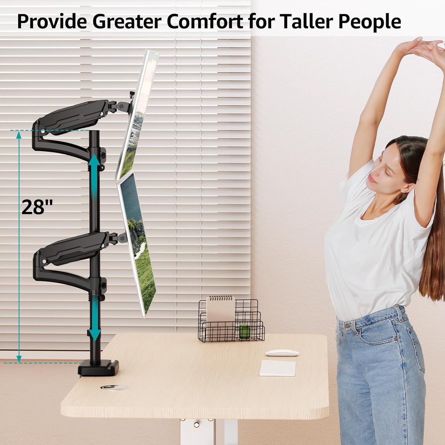 MOUNT PRO Vertical Dual Monitor Mount, Stacked Monitor Stand for 2 Computer Screens up to 32 inches, Full Motion Adjustable Tall Display Desk Mount, Each Arm Holds up to 17.6lbs, VESA Mount