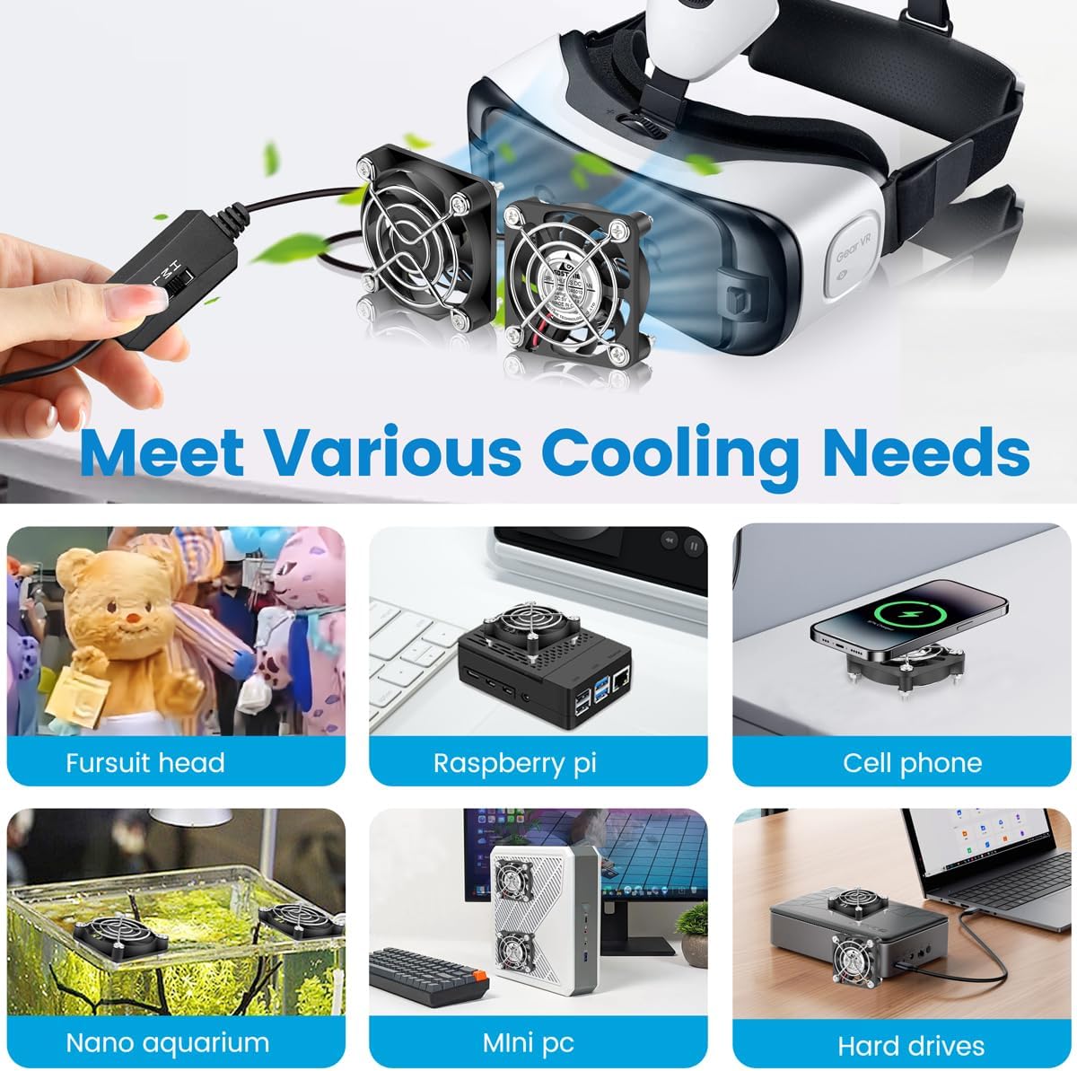 GDSTIME Dual 50mm USB Fan with 3 Speed Control, Mini 5V DC Cooling Cooler | 50x50x10mm, 5010, L/M/H Adjustable Wind, for Raspberry Pi, Cable Box, Aquarium, Small Appliances Series Replacement