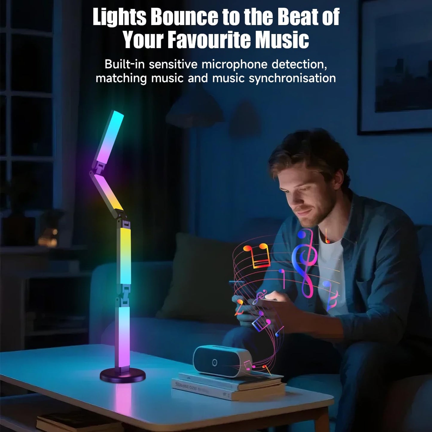 Led Desk Lamp with Atmosphere Lighting, Smart RGB LED Desk Lamp | Music Sync and 16 Million DIY Colors, Foldable Lamp with Dimmable and Timer, Modern LED Lights for Desk, and Gaming Rooms