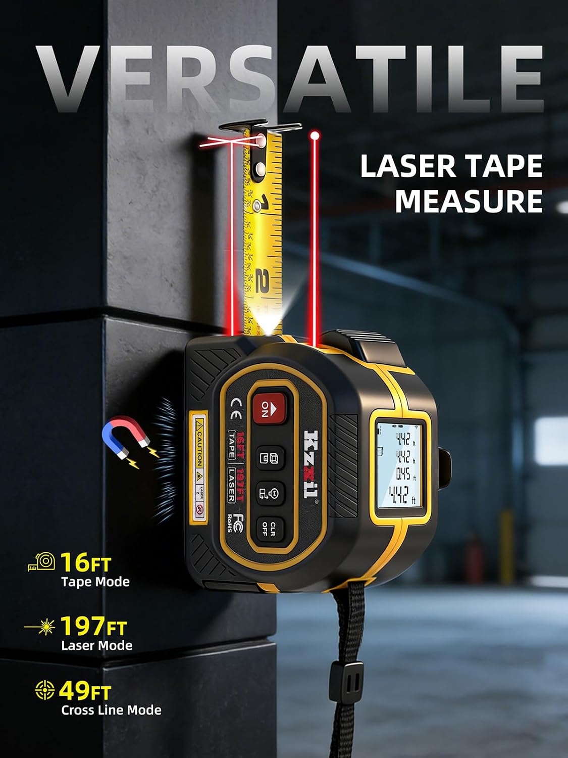Laser Tape Measure 4-in-1 Tape Measure with Laser 196Ft/16Ft Fractional | Laser Measuring Tool with Backlit LCD, Magnetic Hook & Base - Area/Volume, for Woodworking & DIY