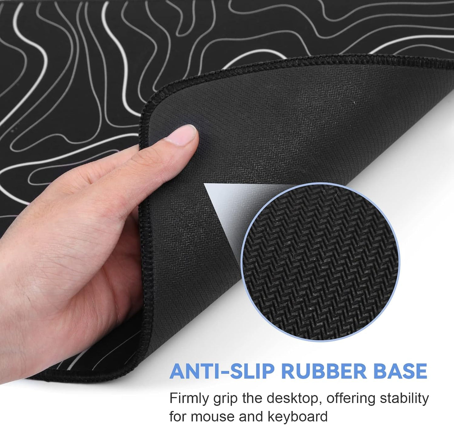 DIGSOM Gaming Mouse Pad, Black with White Topographic Line, 31.5x11.8in | XL Mouse mat, Smooth surface, Anti-slip rubber base, For keyboard and mouse, For home and office use