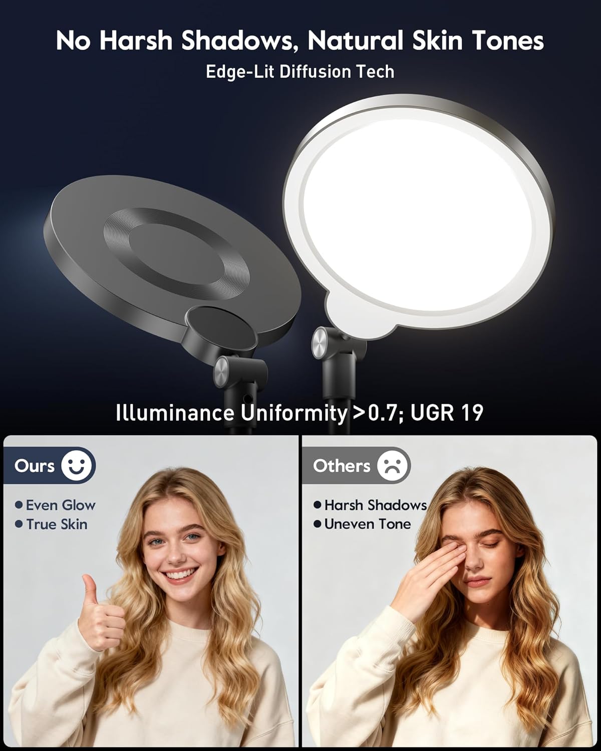 Desk Ring Light with Stand for Computer, 30 Modes Video Conference Lighting | Adjustable Desk Light for Video Recording, Zoom Lighting for Computer, Webcam, Podcast, Calls, Home Office, CRI 97.8