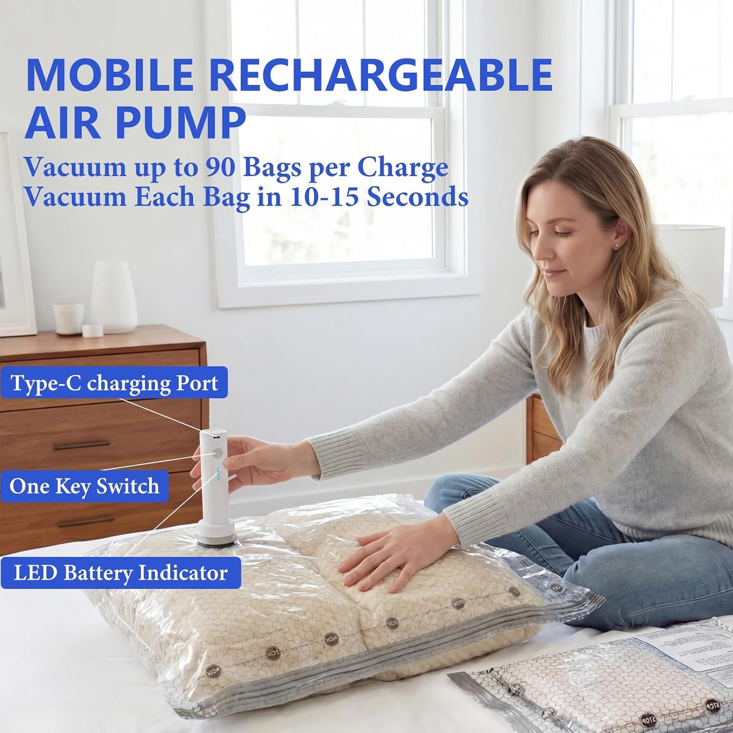 Vacuum Seal Bags for Clothing Travel with Rechargeable Air Pump | Vacuum Storage Bags,Carry-on Size Vacuum Bags for Travel, Space Saver for Clothes 12 Combo Size
