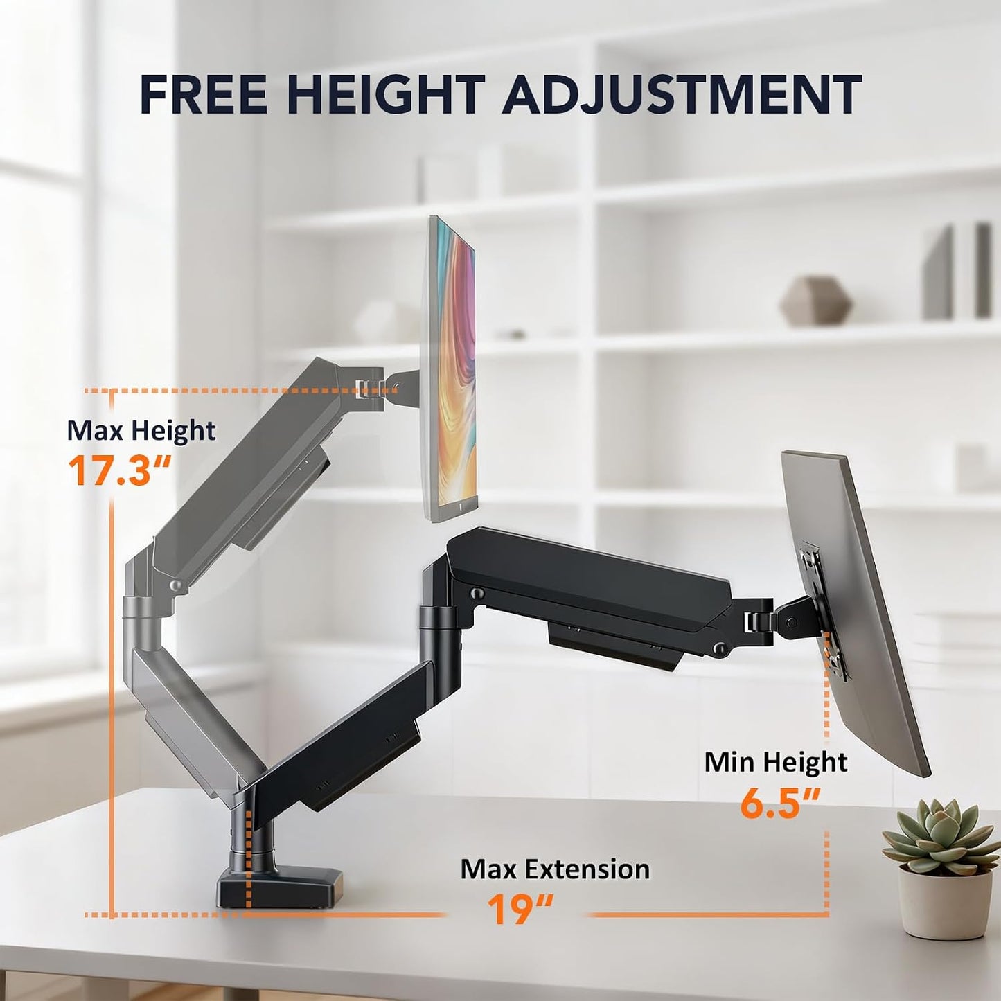 Single Monitor Mount, Gas Spring Arm for 17-32 inch Screens Adjustable Monitor Stand, Vesa Mount Stand with Clamp and Grommet Aluminum Base - Fits 4.4 to 22lbs LCD Computer Monitors HD09B-001