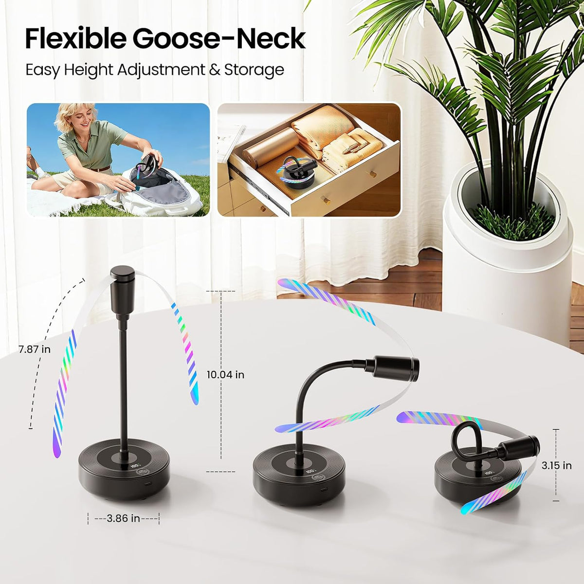 TriPole Fly Fans for Tables with Battery Display, Rechargeable, 20H Runtime | 2000mAh Rechargeable Food Fan, Quiet Operation, Flexible Neck for 360° Coverage Outdoor Fan for Picnic, Party, BBQ, Kitchen