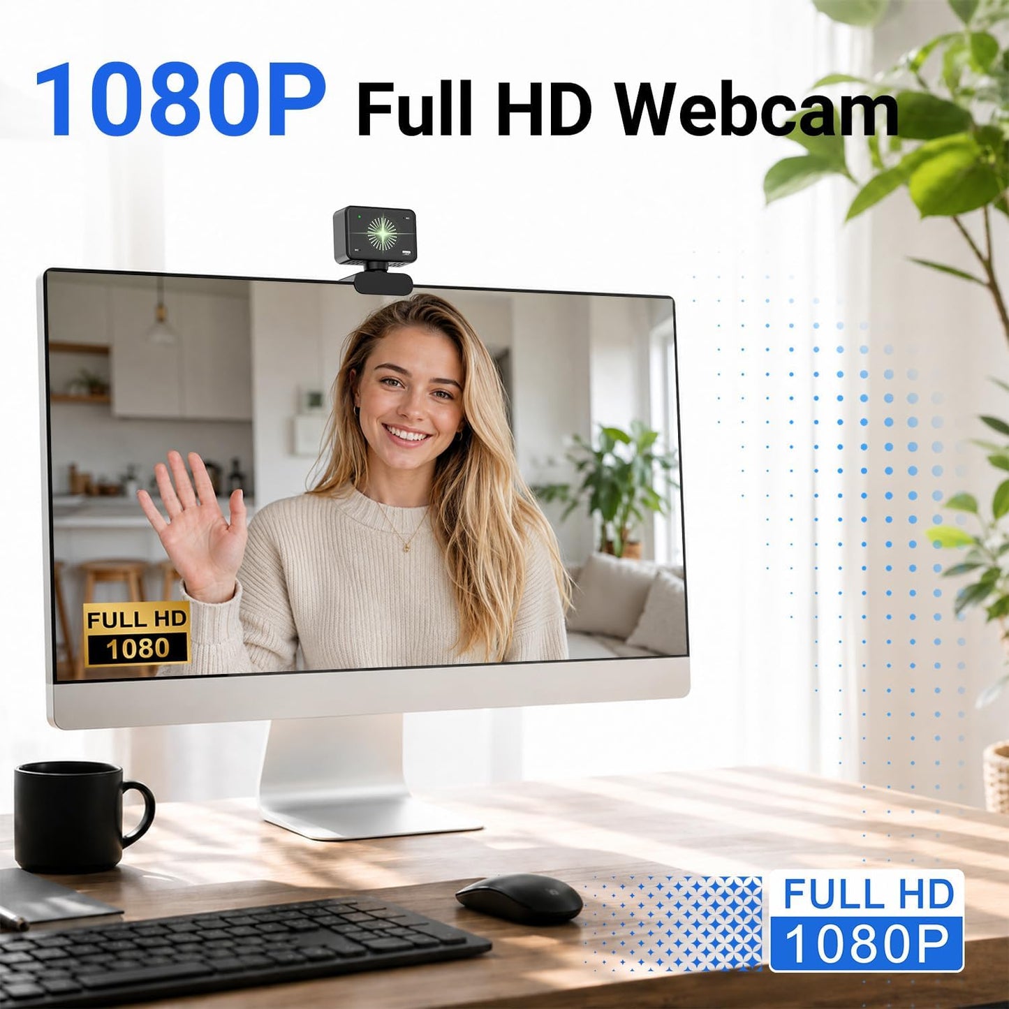 Webcam for PC, 1080P Full HD USB Webcam with Privacy Cover & Built-in Microphone, Plug and Play Computer Web Camera for Video Conference Online Class Live Streaming Video Calling (1080P)