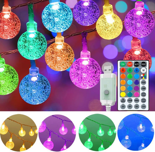Mocalido 50ft Color Changing Globe String Lights Indoor, Hanging Colored Lights for Bedroom 75 LED USB Powered with Remote, Classroom Fairy Lights, Camping Tent Decor