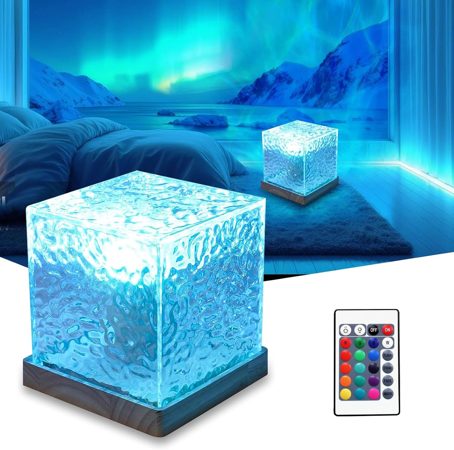 RICHMYC Waterproof Shower Lamp, 16 Colors Ocean Wave Projector with Remote | Cordless Rechargeable Night Light, Ambient Mood Lighting for Inside Shower, Bathroom, Bathtub, Spa