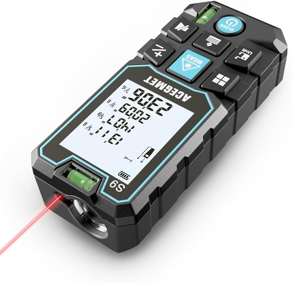 S9 229ft/70m Laser Measuring Tool, LCD Backlit Display | 2 Bubble Levels, LCD Backlit Display, IP54 Waterproof, Pythagorean Mode, Ft/in/M Units for Distance, Area, Volume