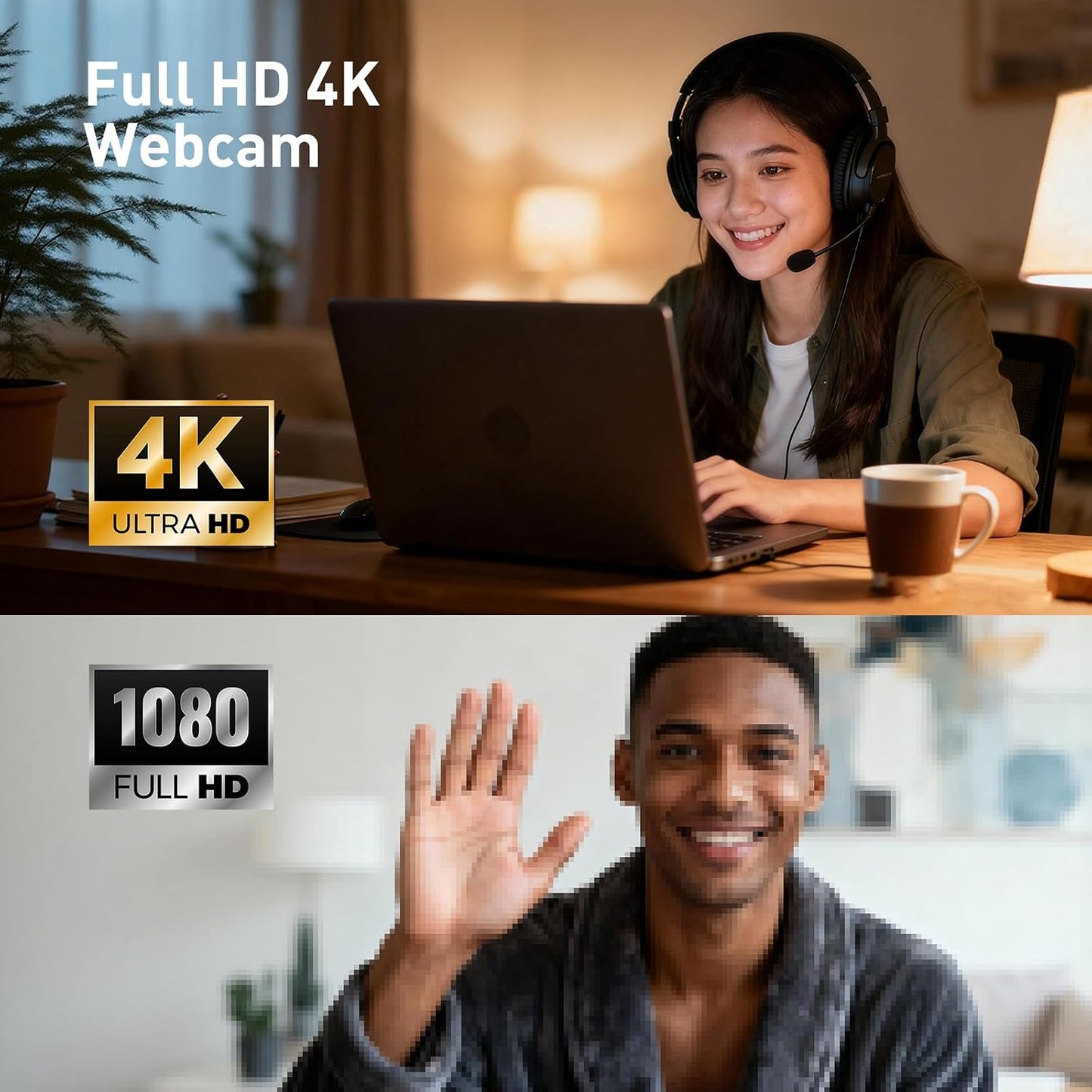 NIVEOLI 4K Center Screen Webcam with Microphone, AutoFocus 4K Middle Screen Webcam USB Type-C/A Adapter, Eye Level Camera Plug&Play (Clamp)