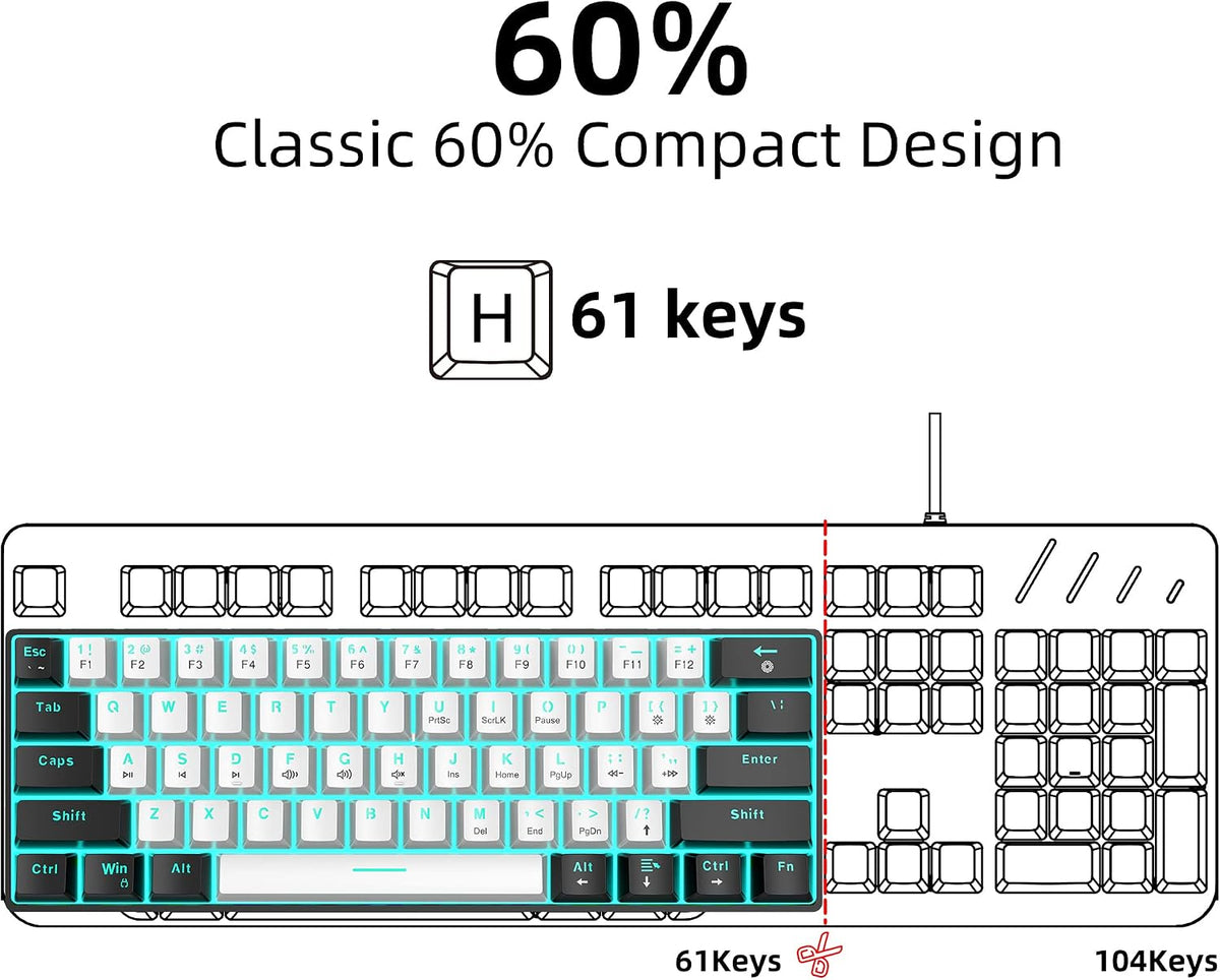 Snpurdiri 60% Mechanical Gaming Keyboard (Black-White, Brown Switches)