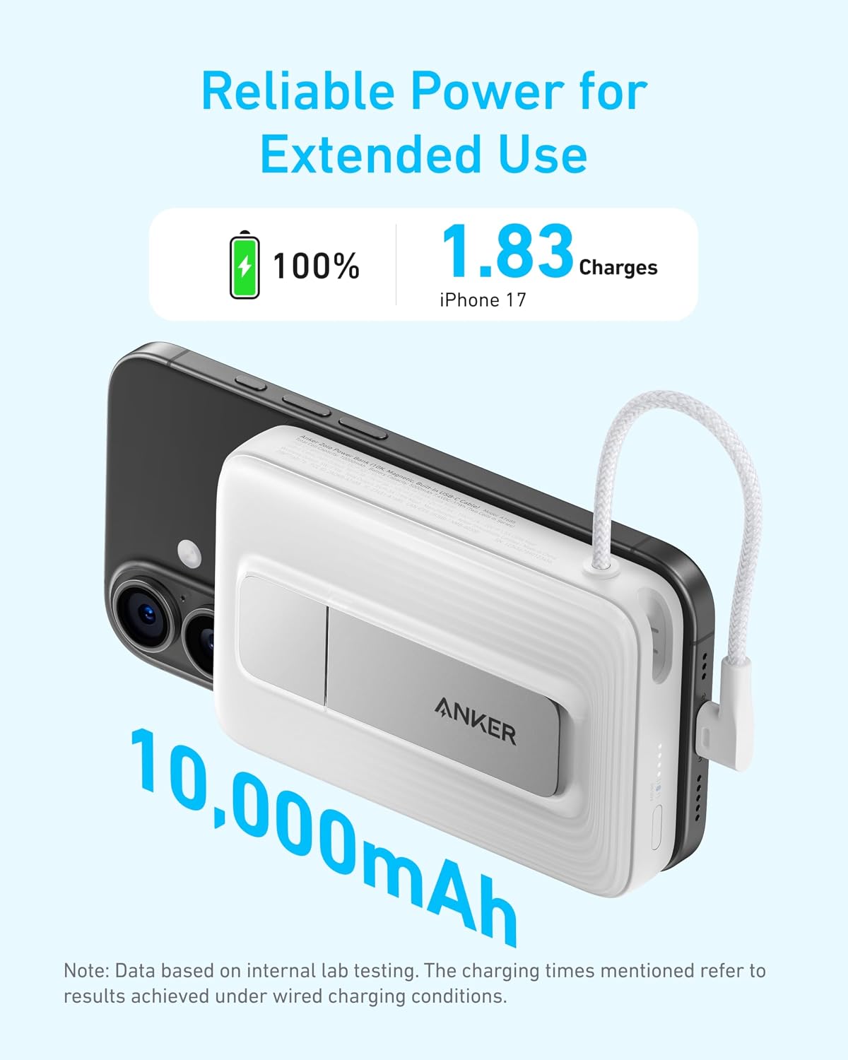 Anker Zolo Magnetic Power Bank, 10,000mAh Wireless Portable Charger | Magnetic Battery Pack with 30W Max Fast Charging, Built-in USB-C Cable and Adjustable Stand, for iPhone 17/16/15 Series