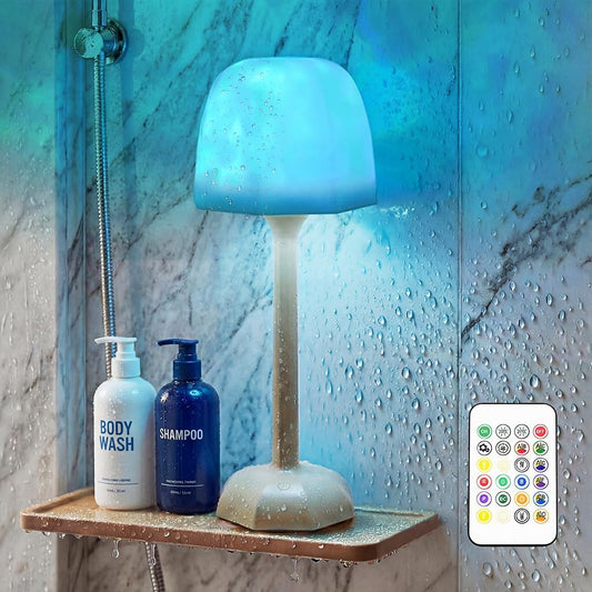 RICHMYC Waterproof Shower Lamp, 16 Colors Ocean Wave Projector with Remote | Cordless Rechargeable Night Light, Ambient Mood Lighting for Inside Shower, Bathroom, Bathtub, Spa
