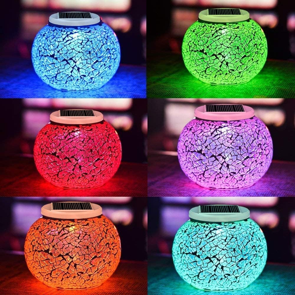 Solar Table Lights Outdoor,Color Changing Crack Glass Ball Lantern | 3 Modes Waterproof LED Table Lamp Night Light, Indoor Outdoor Decor for Garden Patio Bar Party Yard Room, Gifts for Women
