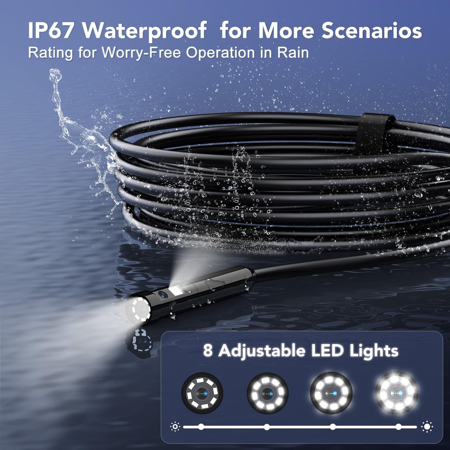 Dual Lens 5" IPS Endoscope Camera with Lights, 1080P Borescope Camera | AukonVee IP67 Waterproof Industrial Snake Camera, 16.5ft Semi-Rigid Cable, Comes with 32GB Memory Card