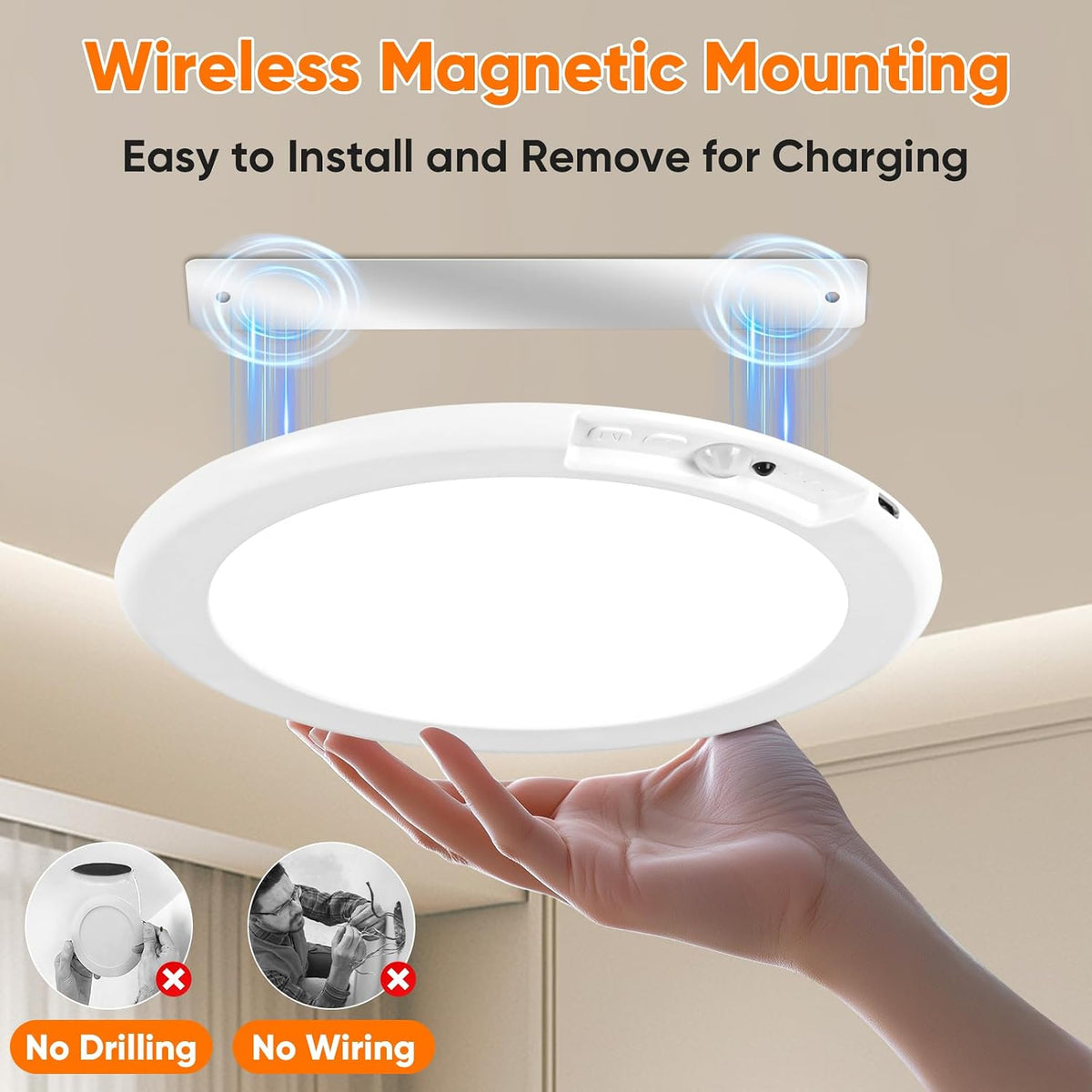 Rechargeable Motion Sensor Ceiling Light, Battery Operated Closet Light