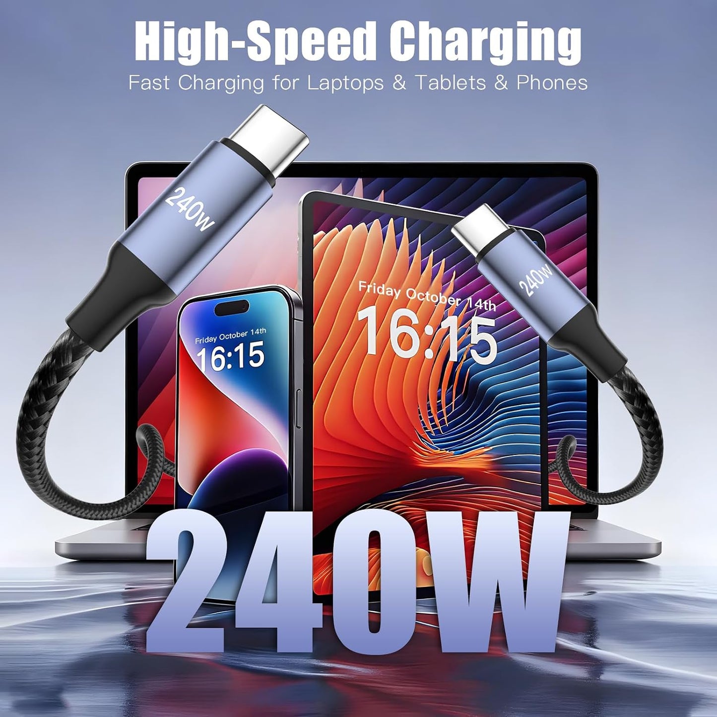 ROADRESS 240W USB C to USB C Cable Coiled, Braided Type C Charger for Car | 240W Fast Charging Cord Compatible with iPhone 17 16 15, iPad, Samsung Galaxy, Google Pixel, Moto, LG, TCL Phones