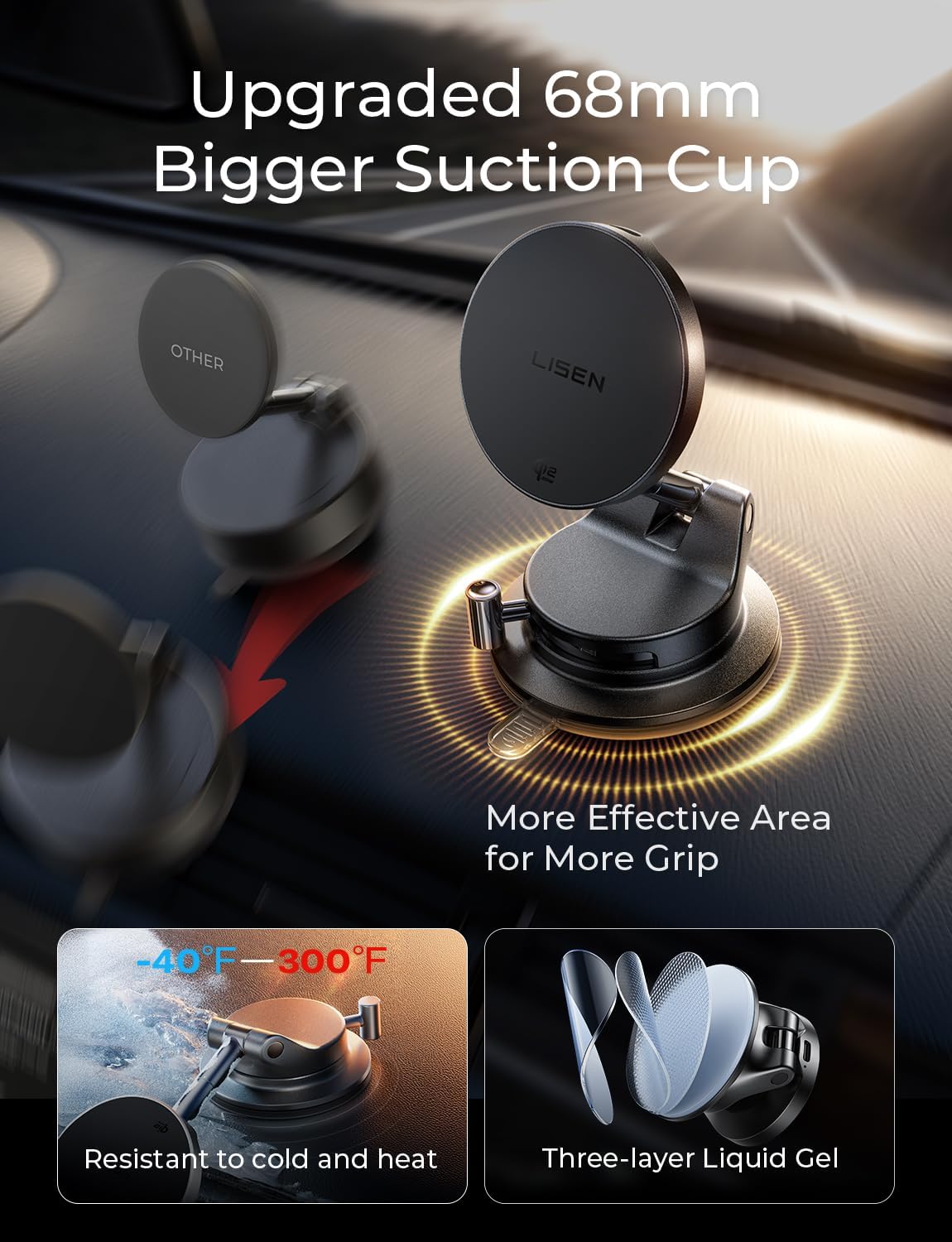 LISEN for Qi2.2 25W MagSafe Car Mount Charger,Magnetic Wireless Car Charger | [With 54W Adapter] Vacuum Suction Car Phone Mount, 360° Magnetic Wireless Phone Holders for Your Car, Only for iPhone 17-12