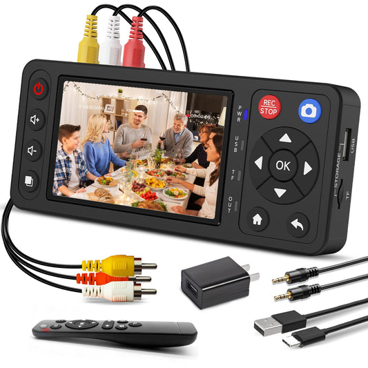 VHS to Digital Converter 4" Screen,Convert VCR to MP4,No Computer Needed | Plug and Play,1080P Recording,4"LCD Preview,USB/TF 512G,for DVD,DVR,Hi8,Mini DV,camcorders and more