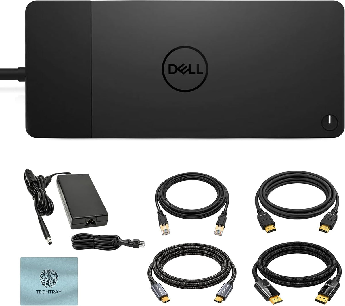 WD19S Dell Docking Station Dual Monitor USB-C Bundle, 180W Power Adapter, with TT Cables Each 2m, DisplayPort, HDMI, USB4-C, Ethernet Microfiber Cloth Included, with 3-Year Warranty