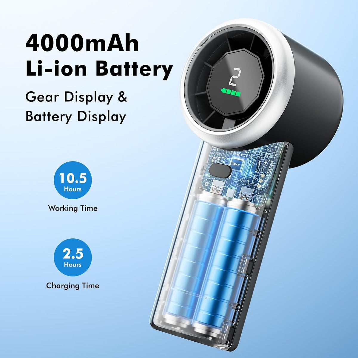 WHATOOK Portable Handheld Turbo Fan, 5 Speeds Mini Personal Fan with 4000mAh Rechargeable Battery, Small Pocket Fan for Travel Essentials, Beach, Office, Gifts for Women Men - Matte Black