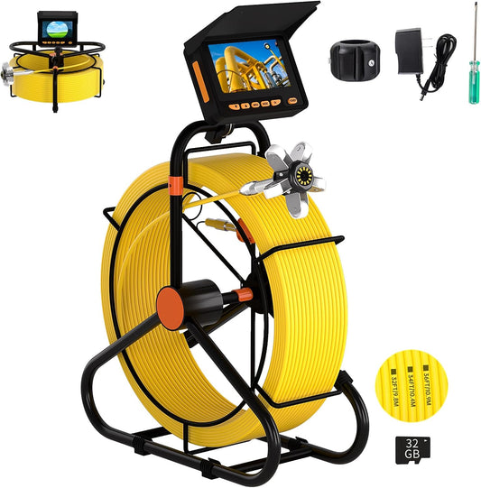 Sewer Camera 200FT,8500mAH 32GB HD JQKJCAM Duct Drain Pipe Inspection Camera with 12 Light,4.3" HD Video Screen,23MM/0.9'' Waterproof Plumbing Snake Cameras for Plumber Inspector (60m)