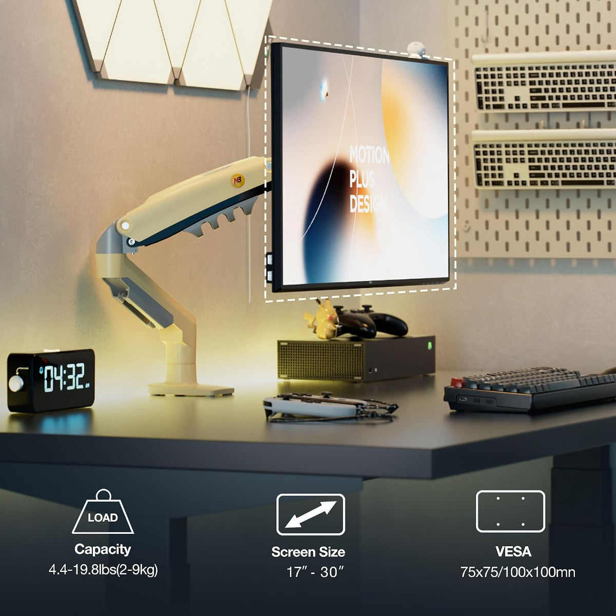 Monitor Mount,Fits 17-30" or Bigger Computer Monitors(Within 19.8lbs), Adjustable Stand with Tilt Rotation Swivel Function, Desk Mount F80 Series (Lava Yellow)