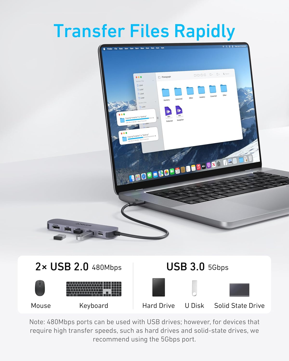 Anker USB C Hub 5-in-1 USB Hub for Laptops, 4K HDMI USB-C Multiport Adapter | 90W Max Power Delivery, 3 USB A Data Ports USB C Dongle, Compact for MacBook, Dell, and More (Charger Not Included)