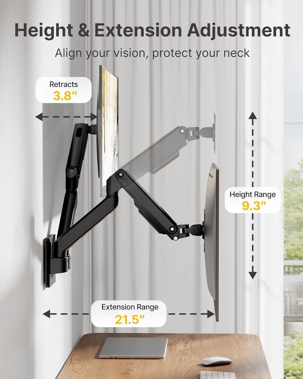 monTEK Dual Monitor Wall Mount, Wobble-Free Spring, 17–32" Full Motion
