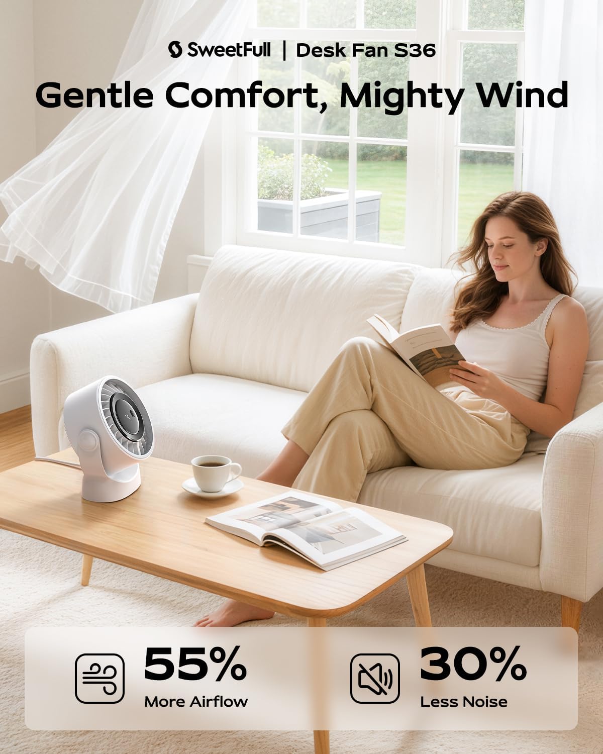 SWEETFULL USB Small Desk Fan - 5 Inch Mini Personal Desktop Fan | 4 Speeds Cooling Strong Airflow, 360° Adjustable Tilt, Quiet Portable Table Fans for Bedroom, Office, Travel & Cruise, Black