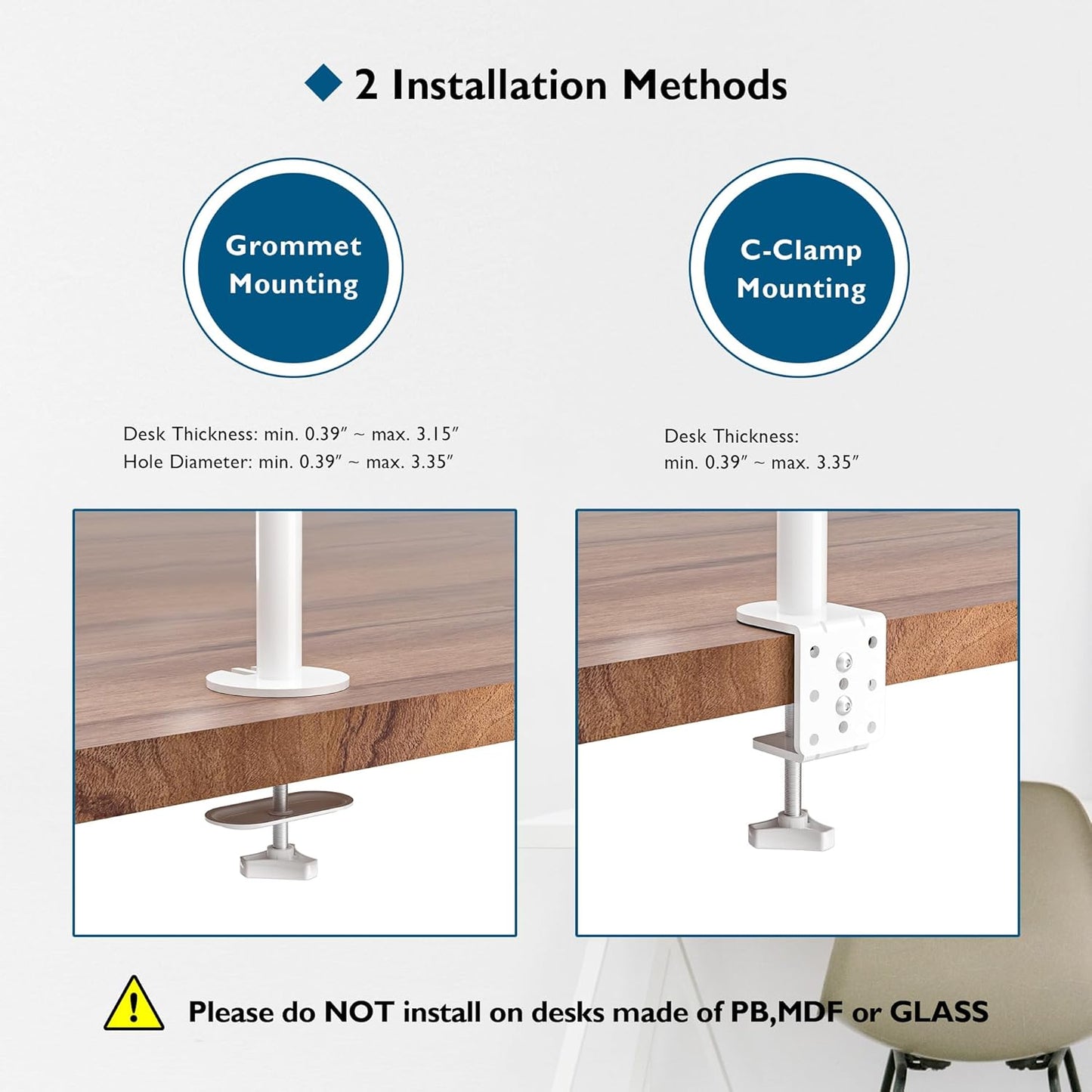 BONTEC Dual Monitor Desk Mount, 13-27 Inch, 22lbs, VESA 75x75/100x100,White | Full Motion Adjustable Stand, Heavy Duty Arms, C Clamp and Grommet Base, Cable Management for Flexible Screen Positioning