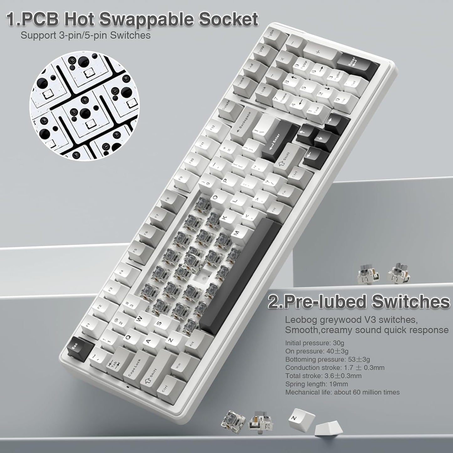 AULA F99 Wireless Mechanical Keyboard,Tri-Mode BT5.0/2.4GHz/USB-C Hot Swappable Custom Keyboard,Pre-lubed Linear Switches,RGB Backlit Computer Gaming Keyboards for PC/Tablet/PS/Xbox