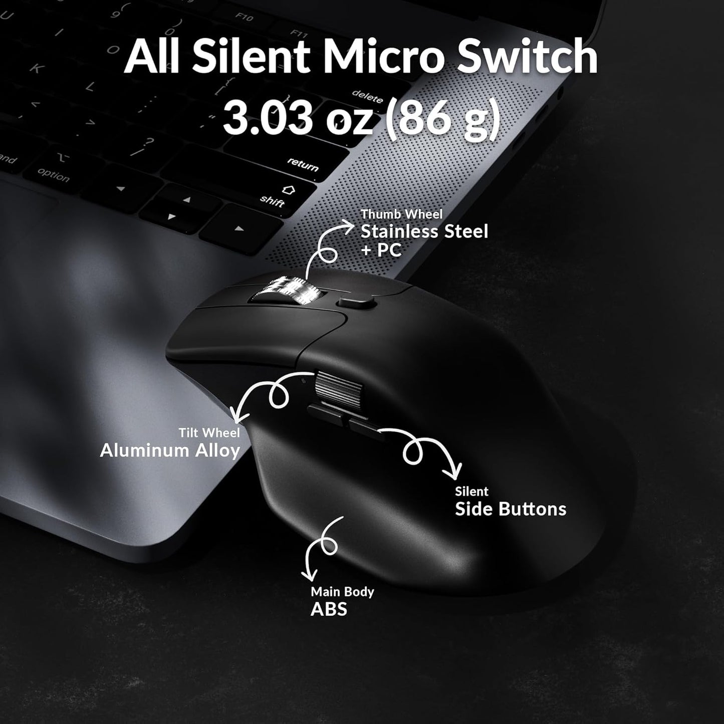 Keychron M6 Silent Wireless Gaming Mouse, 1000Hz, Bluetooth 5.3/2.4GHz/Wired, PixArt 3395 Sensor (26K DPI), 86g, On-Board Memory Profiles for Plug & Play, Programmable for Mac/Windows/Linux – Black