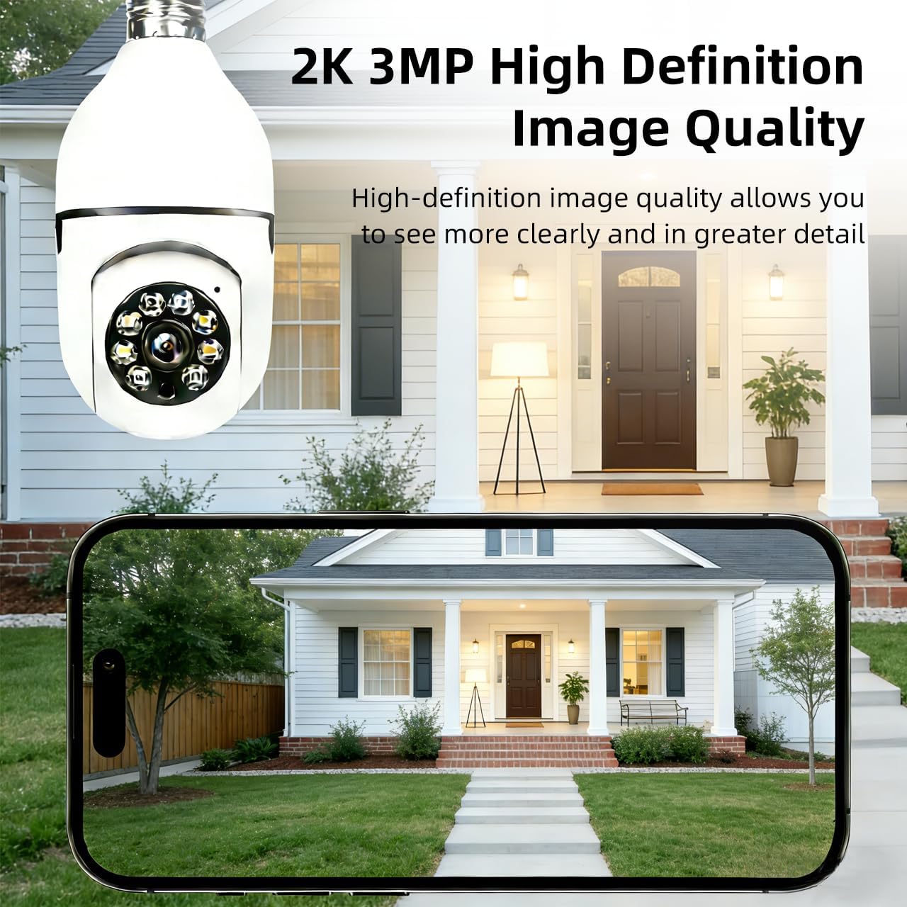 Hawkray Light Bulb Security Camera -5G& 2.4GHz WiFi 2K 3MP Security Cameras Wireless Outdoor Motion Detection and 911 Alarm Monitoring,Open AI Enabled,US Local Cloud, Color Night Vision,