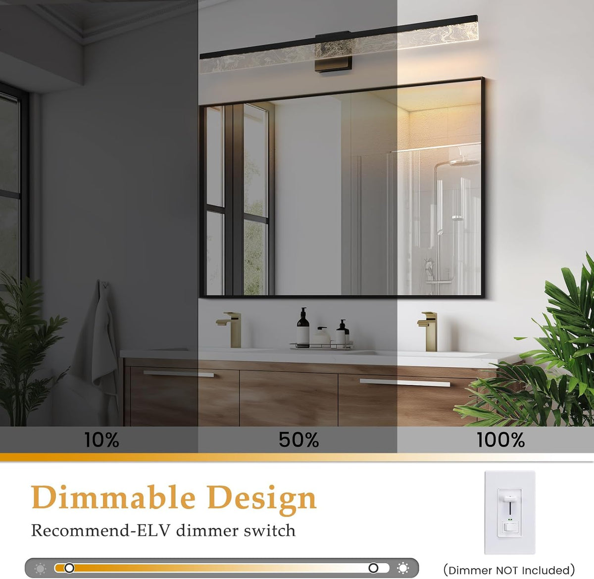 AIJIASI Bathroom Light Fixtures Over Mirror, 39 Inch Bathroom Vanity Light Black LED Vanity Light Bar, 28W Dimmable Modern Bath Vanity Lighting Fixtures Wall Mount 3000K