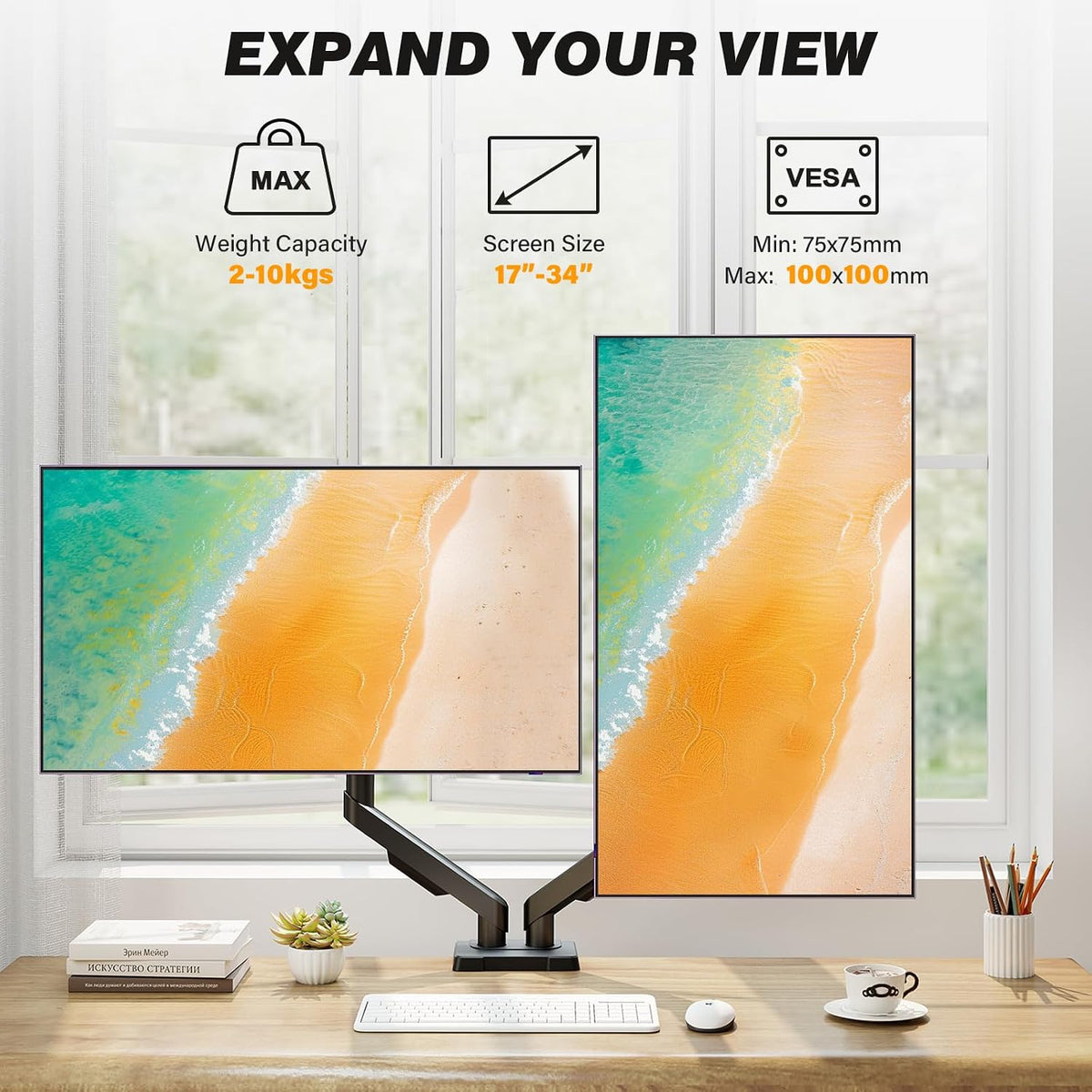 5Rcom Dual Monitor Stand for 17-34 Inch Computer Screens