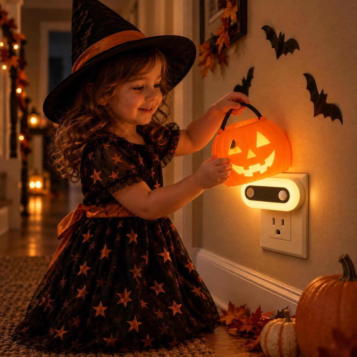 Plug in Night Light Halloween Amber Motion Sensor and Dusk to Dawn
