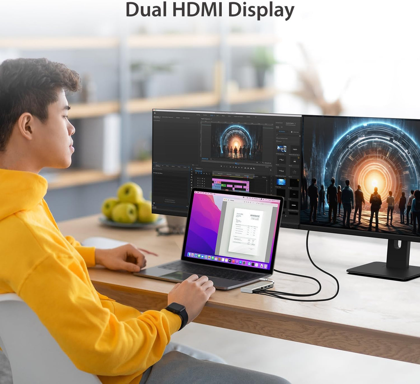 j5create USB-C Mini Dock-Type C Hub with 2X HDMI, 2X USB 3.0, Ethernet, Power Delivery 2.0 (JCD381)