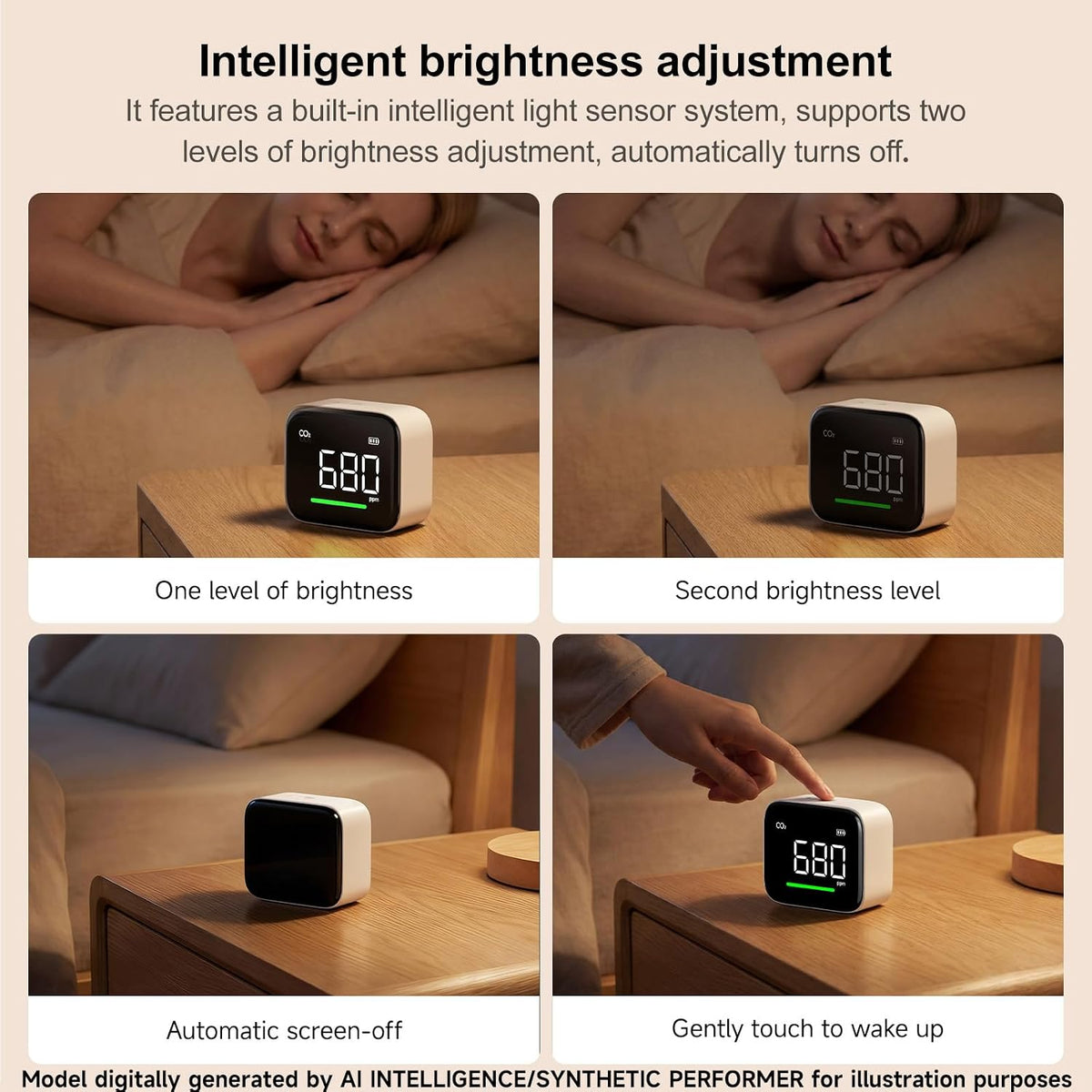 ATuMan 4-in-1 CO₂ Detector, Indoor Air Quality Monitor, NDIR Sensor | 4-in-1 Design, Temperature, Humidity, Time，CO2, NDIR Sensor, 2200mAh Rechargeable, 3-Color Alert, Portable, 3.0" Display