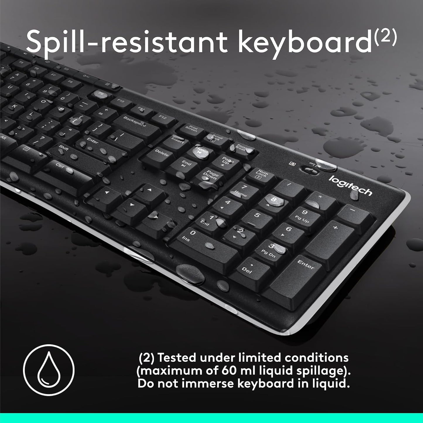 Logitech K270 Full Size Wireless Keyboard for Windows - Black | Full-size keyboard with number pad, 8 multimedia keys, includes USB-A receiver, 2-year battery, compatible with PC, laptop