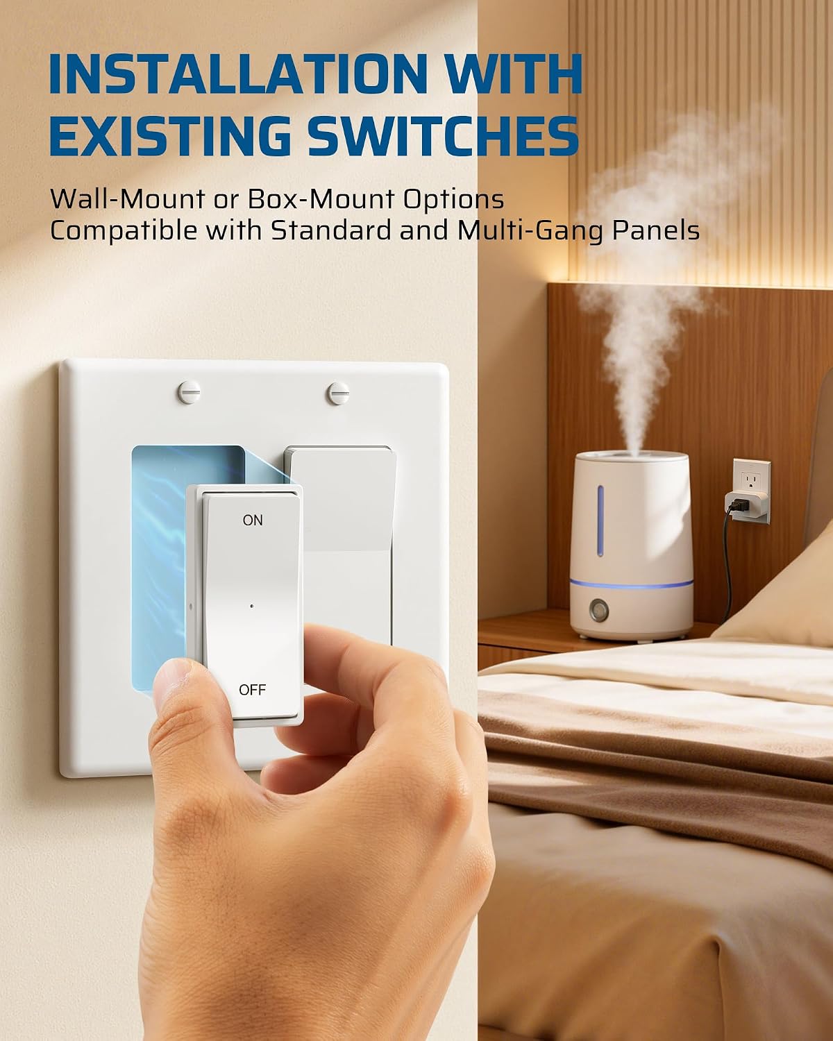DEWENWILS Remote Control Outlet, Decorator Rocker Wall Switch | 1 Magnetic Remote & 1 Outlet, 100FT Range, No Wiring, 15A/1875W/125V/60Hz, Programmable for Lamps, Fans, Household Appliance