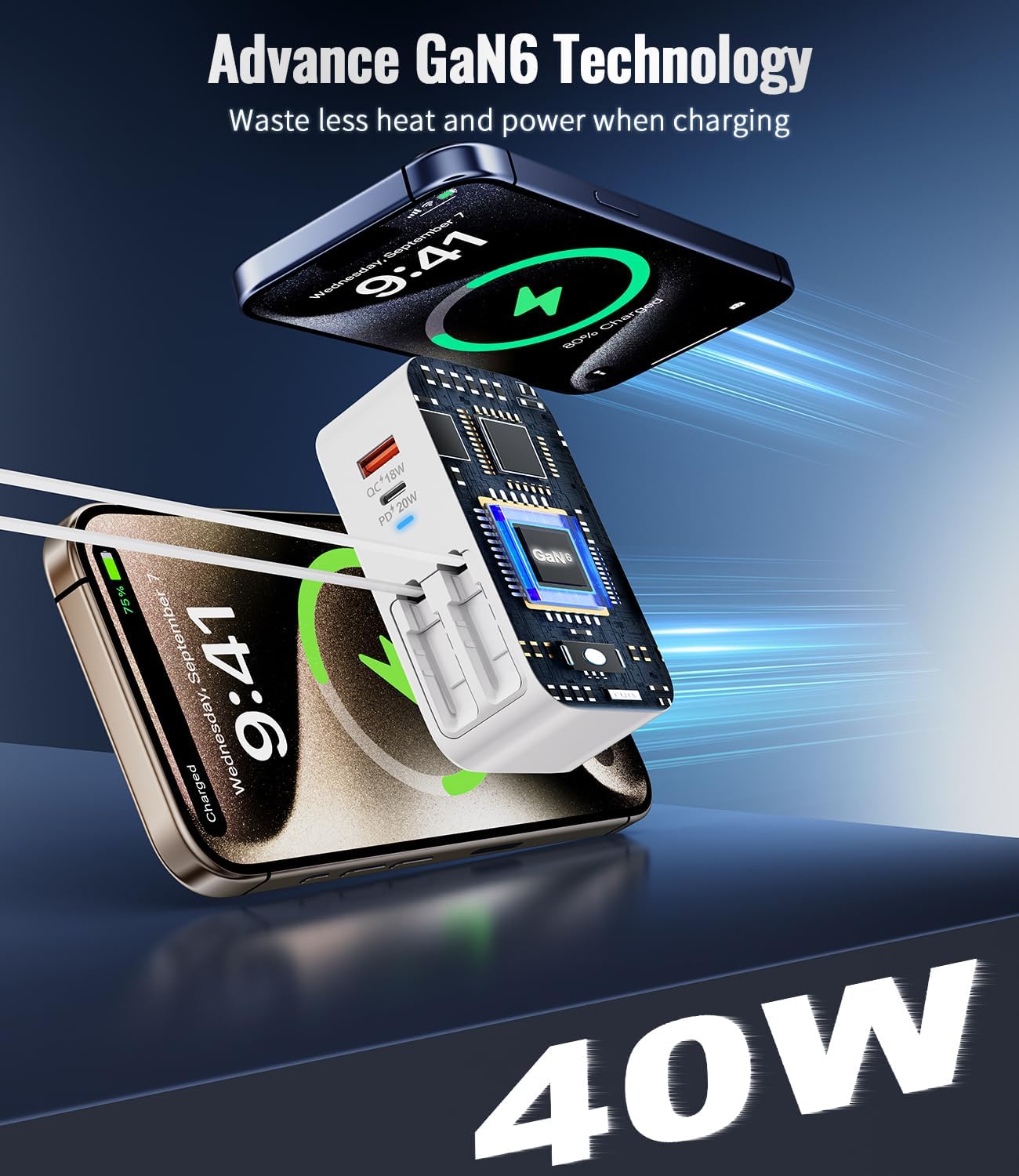 4 in 1 Retractable Wall Charger,40W Retractable Phone Charger Wall Plug | Foldable Plug,USBC & A Ports,20W USB C Chargers Block Fast Charging for iPhone 17 16 15 14 13,LG,Galaxy S25 S24 23,Pixel,LG