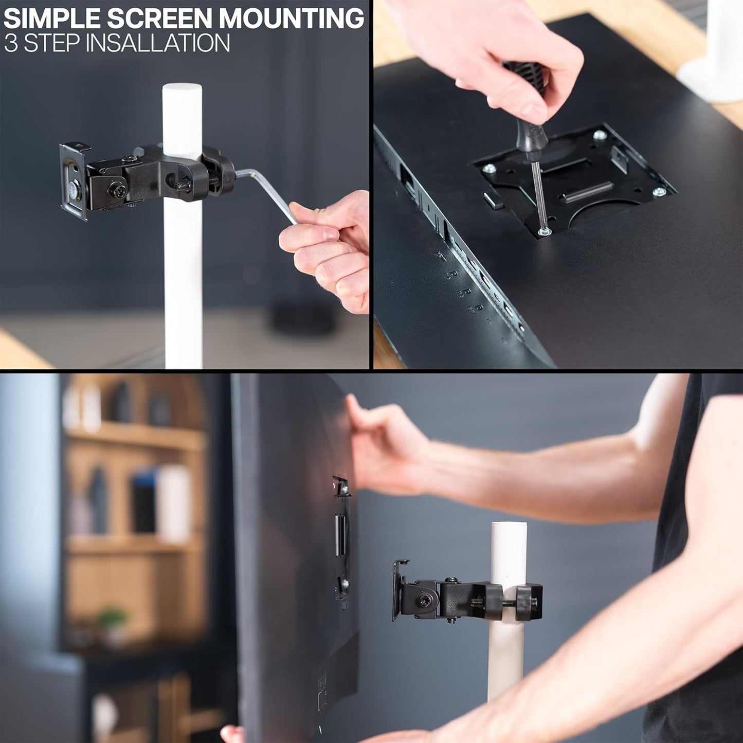 VIVO Steel Universal Bracket Pole Mount with Removable 75mm and 100mm VESA Plate, Fits up to 30 inch Screens, Black, MOUNT-POLE01 | Universal, Heavy Duty Steel Design, Full Motion VESA Monitor Mount, Removable 75mm and 100mm VESA Plate