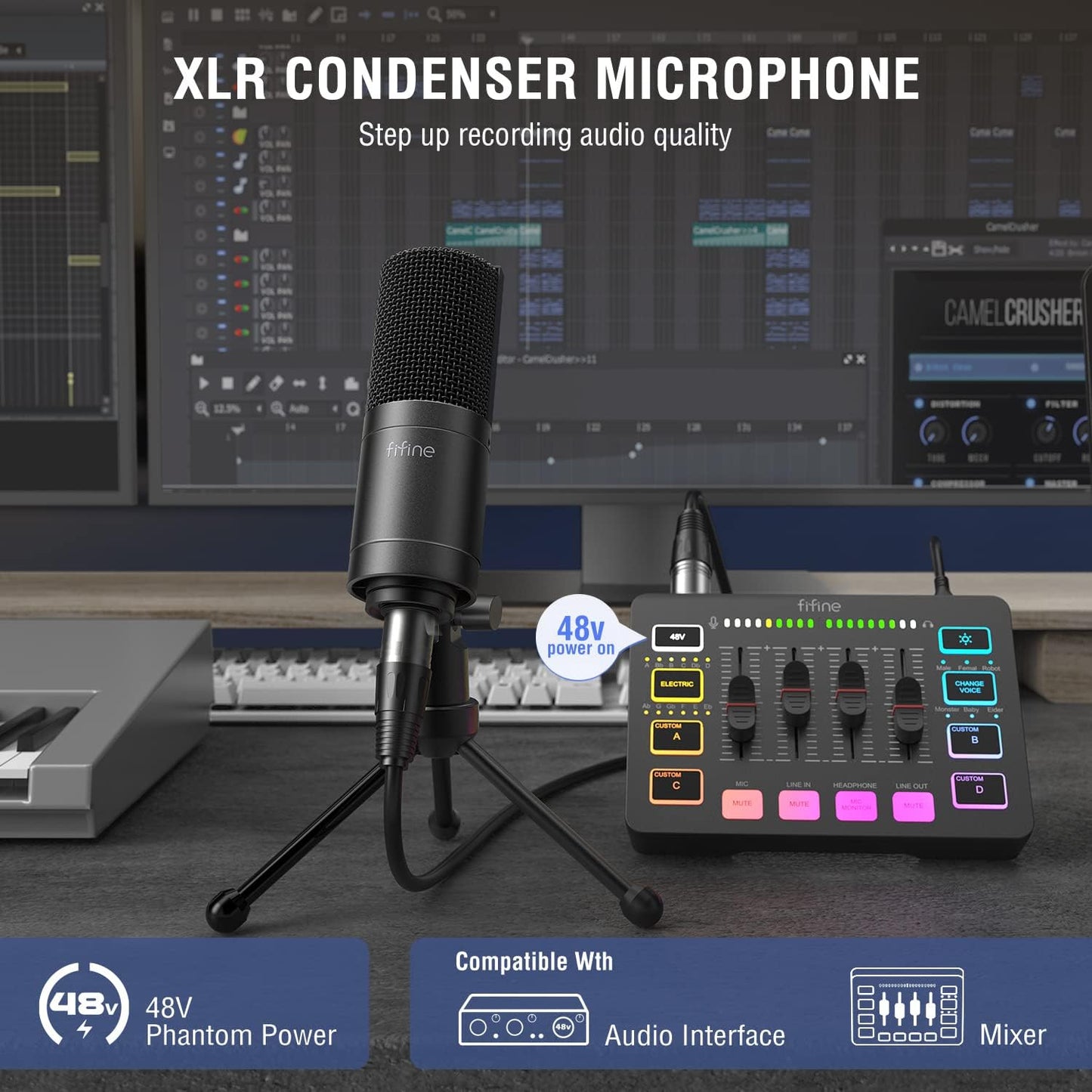 FIFINE K669C XLR Condenser Microphone for Recording, Podcast | Cardioid Studio Mic for Voice-Over, Streaming, Vocals, Compatible with Audio Mixer/Audio Interface
