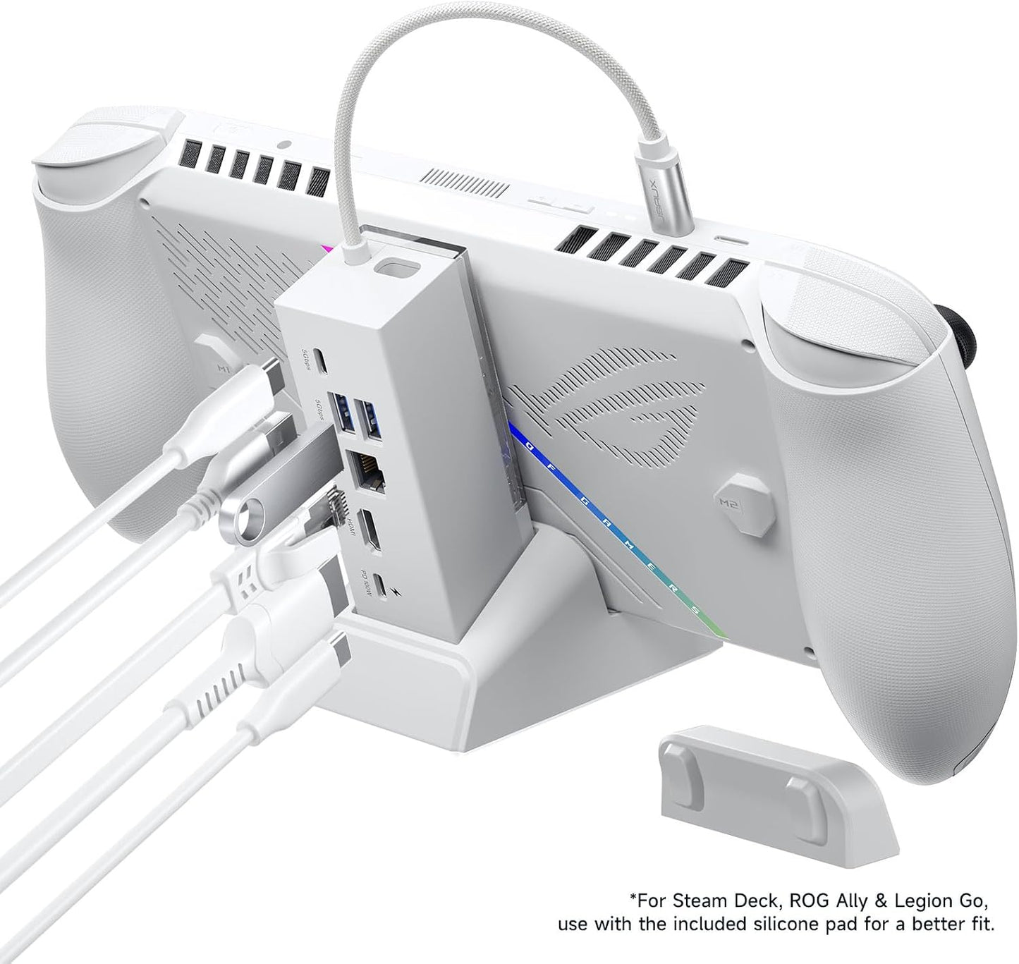 JSAUX Docking Station for ROG Xbox Ally X (2025)/ROG Ally X/ROG Ally/Steam Deck/Legion Go, 6-in-1 Dock with HDMI 4K@120Hz, Gigabit Ethernet, USB A & USB C 3.2 Gen 1, 100W Charging - HB0609 White