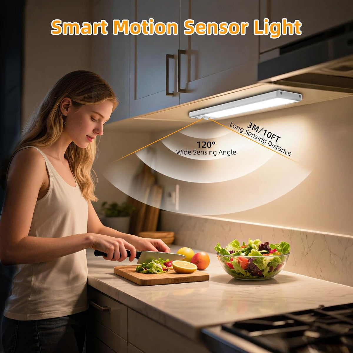 10.5in Rechargeable Under Cabinet Light, 2200mAh Motion Sensor Light,3 Pack