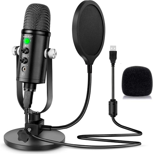 USB Condenser Microphone Kit with Desktop Stand and Phone Adapters | Plug-and-play podcast mic kit for PC and phone, for gaming, streaming and recording. Cardioid pickup keeps voices clear.