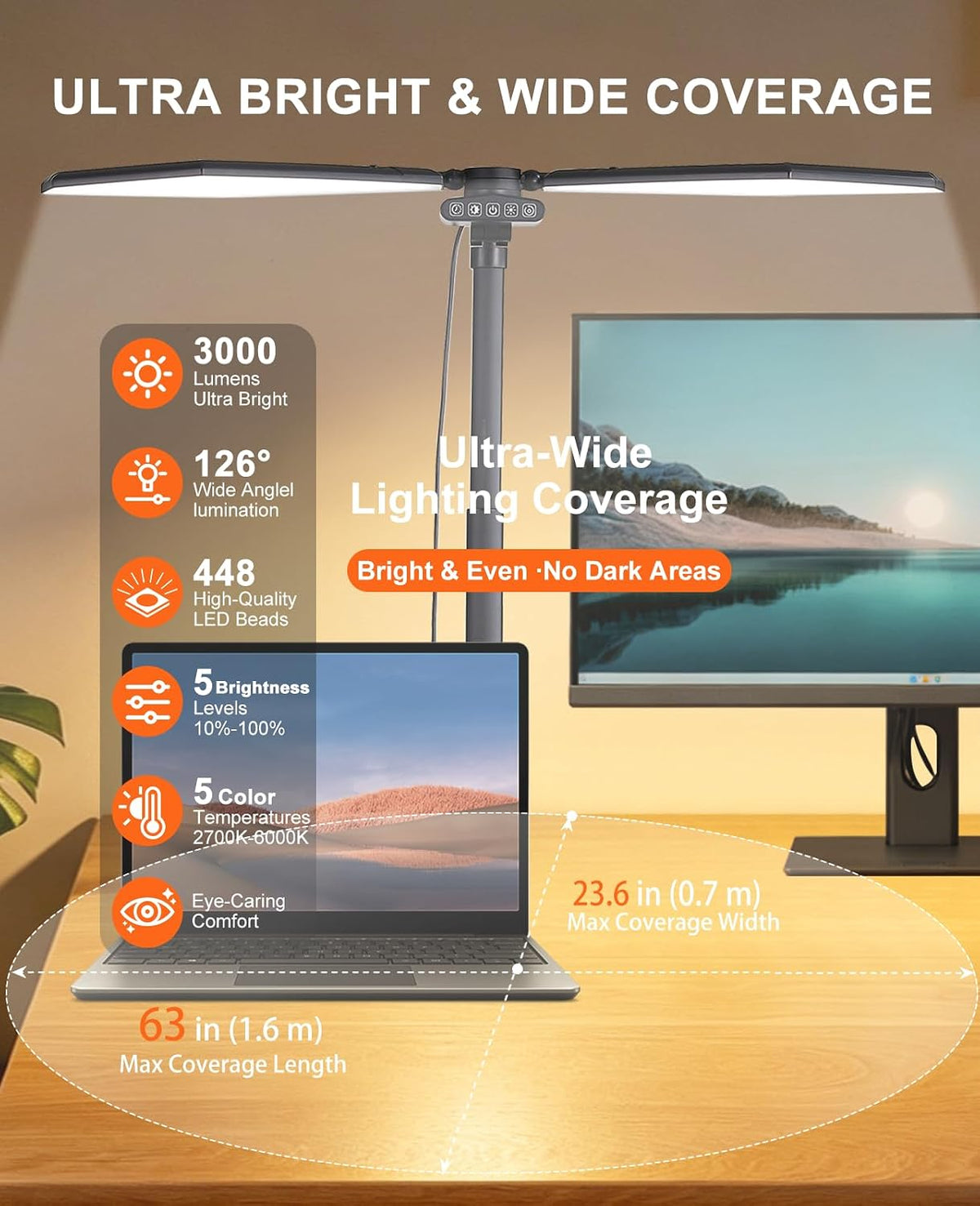 LED Desk Lamp with Clamp, Laptop Light Computer Desk Lamps for Home Office