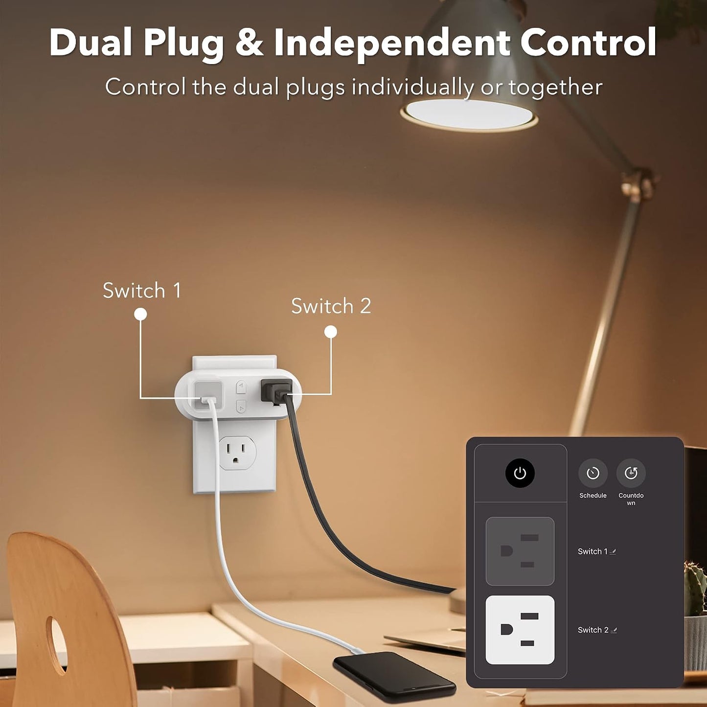 HBN Dual Smart Plug,WiFi Socket Plug Timer Work with Smart Life,2.4GHZ Only | Alexa, Google Home Assistant, Remote Control with Timer Function, No Hub Required, ETL Certified,1875W/15A,2-Pack