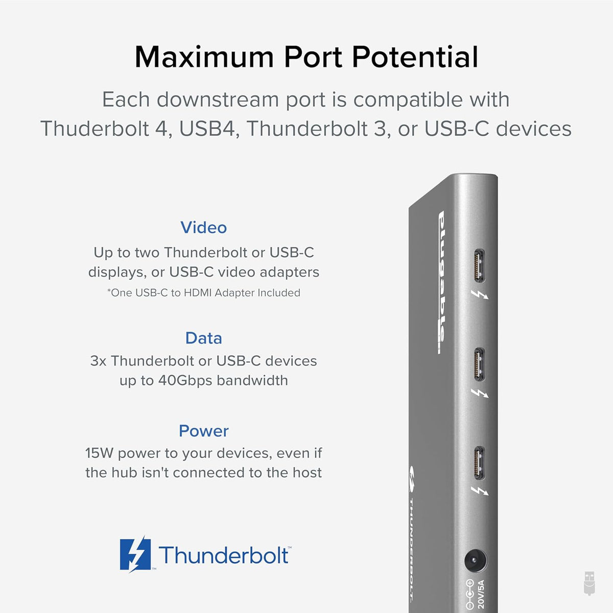 Plugable 5-in-1 Thunderbolt 4 Hub, 4K HDMI Adapter Included